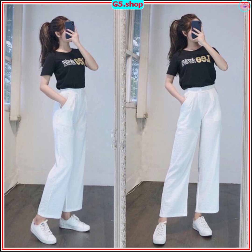 Quần Ống Suông Rộng CẠP CAO Siêu Dáng, Quan nữ lưng cao KHÓA TRƯỚC CÓ CÚC Đẹp ba màu đen kem trắng G5