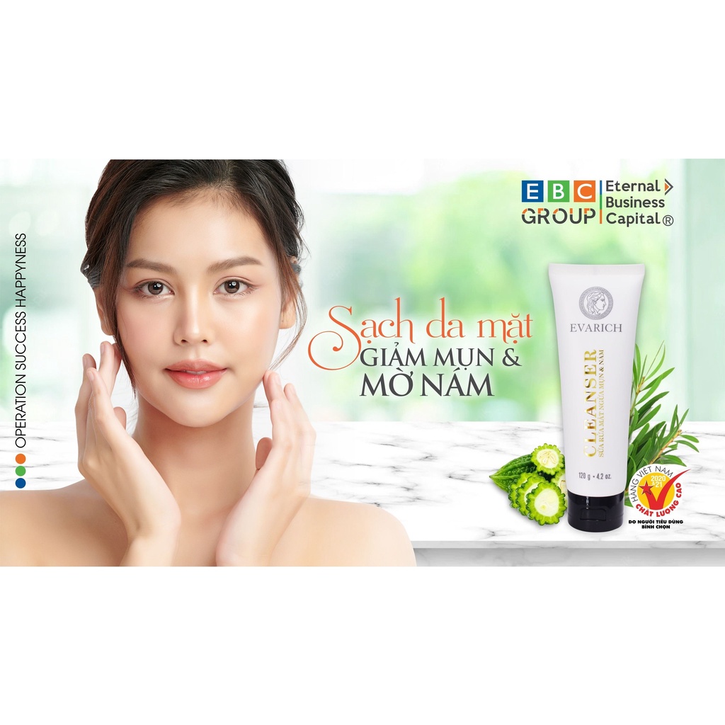 Sữa rửa mặt ngừa mụn và nám Evarich Cleanser 120gr