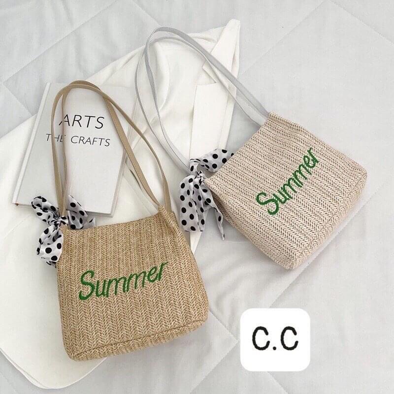 Túi cói sumer kèm dây nơ sang chảnh
