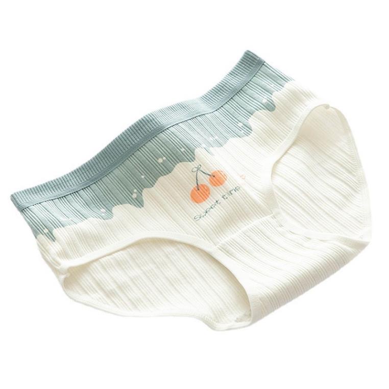 [Giá sỉ] Quần Lót Cotton Gân Tăm Hoạ Tiết Cherry Tông Xanh Trắng Cute