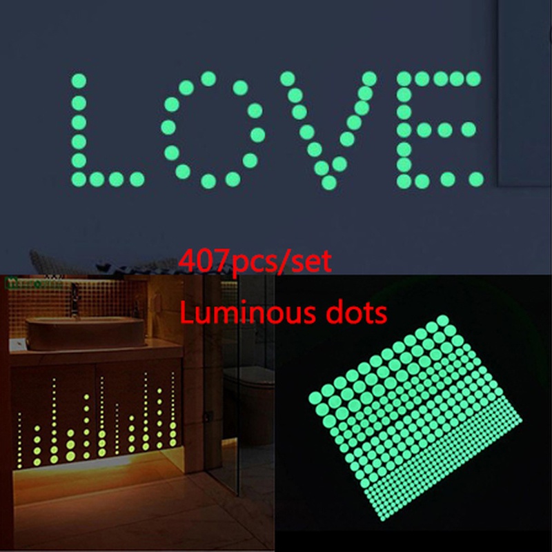 Set 407 Miếng Dán Tường Trang Trí Họa Tiết Chấm Bi Dạ Quang Độc Đáo DIY