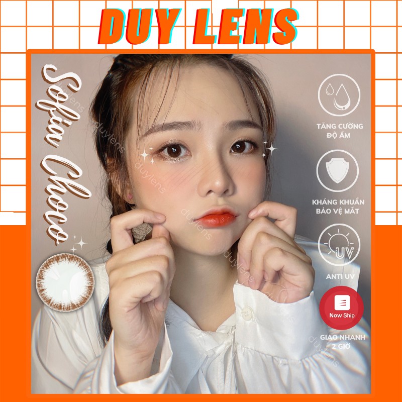 Lens mắt cận nâu tự nhiên SOFIA CHOCO - Kính áp tròng Hàn Quốc 14.0mm - Lens màu nâu giãn nhỏ đi học