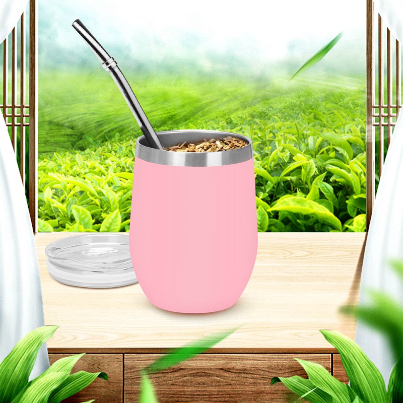 Bộ Cốc Uống Trà Hai Lớp Bằng Thép Không Gỉ Hình Quả Bầu Có Nắp Kèm Muỗng Và Cọ Lọc