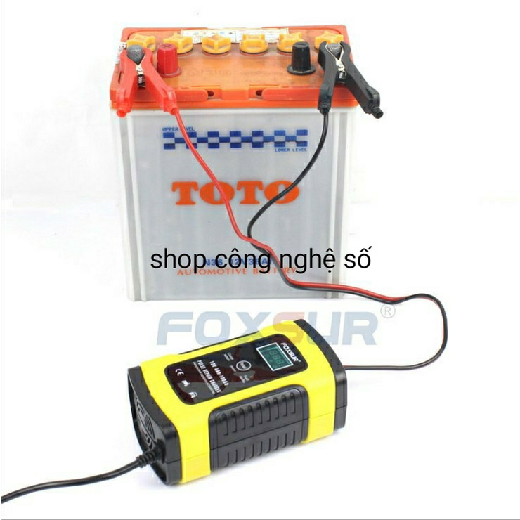 Bộ sạc điện acquy,máy sạc ắc quy FOXSUR 12V 5A kèm phục hồi bình,sạc bình acquy,tự ngắt khi đầy,khử sunfat