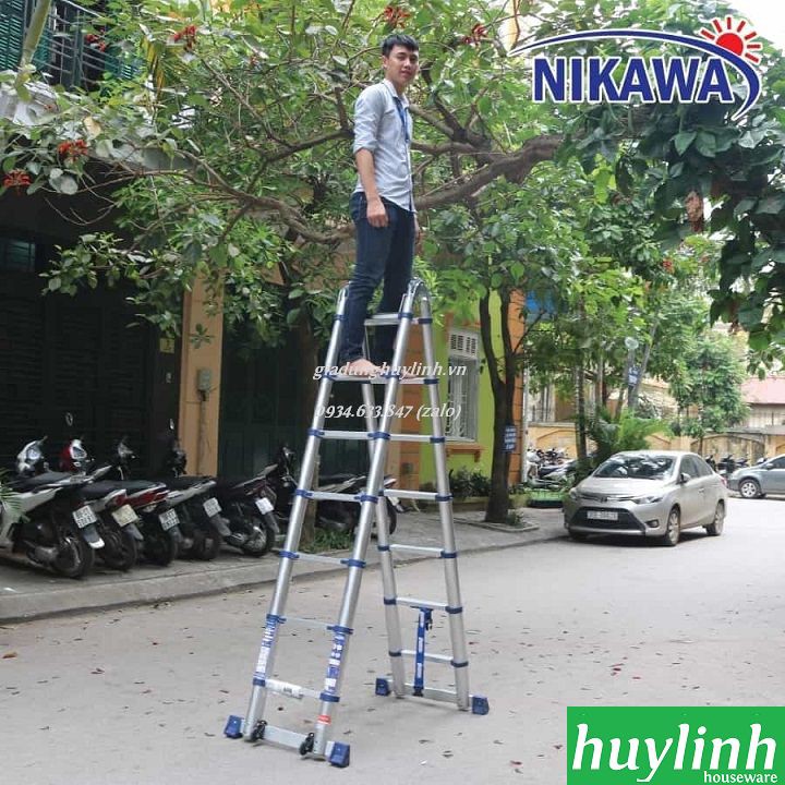 Thang nhôm rút đôi chữ A Nikawa NK-56AI PRI - 5.6 mét - Có bánh xe