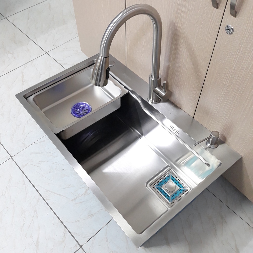 [Mẫu Mới 2022] Chậu rửa chén bát 1 hố Inox 304 cao cấp màu Trắng Mờ, chống mùi, dễ dàng vệ sinh - Kích thước 78 x 46cm