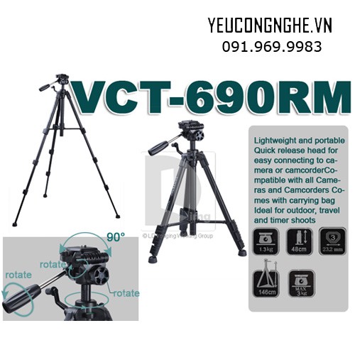 Chân máy ảnh Yunteng VCT-690RM quay phim chuyên nghiệp, làm video clip, youtube