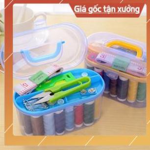 [MỚI]  Hộp Kim Chỉ Thuê, Khâu 14 Màu, 24 Kim Khâu Tặng Kèm Kéo Cắt Chỉ, Thước Dây, Bộ Hộp Nhựa Đựng Siêu Tiện Dụng