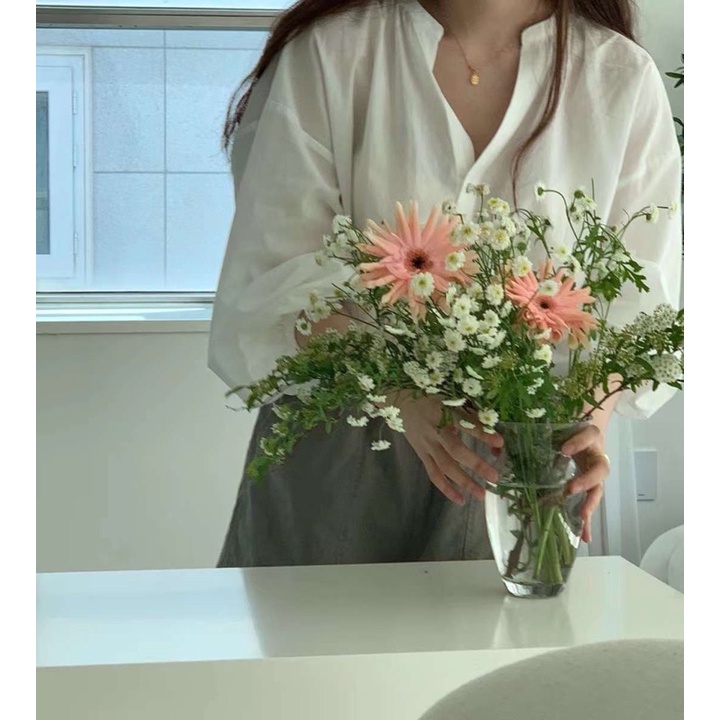 Áo sơ mi đũi cổ tàu dài tay style nhẹ nhàng