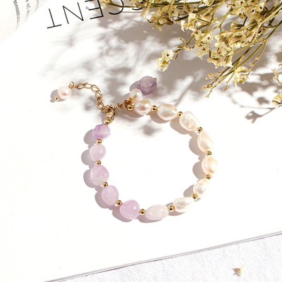 Vòng Tay Ngọc Trai Hạt 8ly Mix Charm Đá Thạch Anh Tím - Ngọc Trai Trường Thịnh