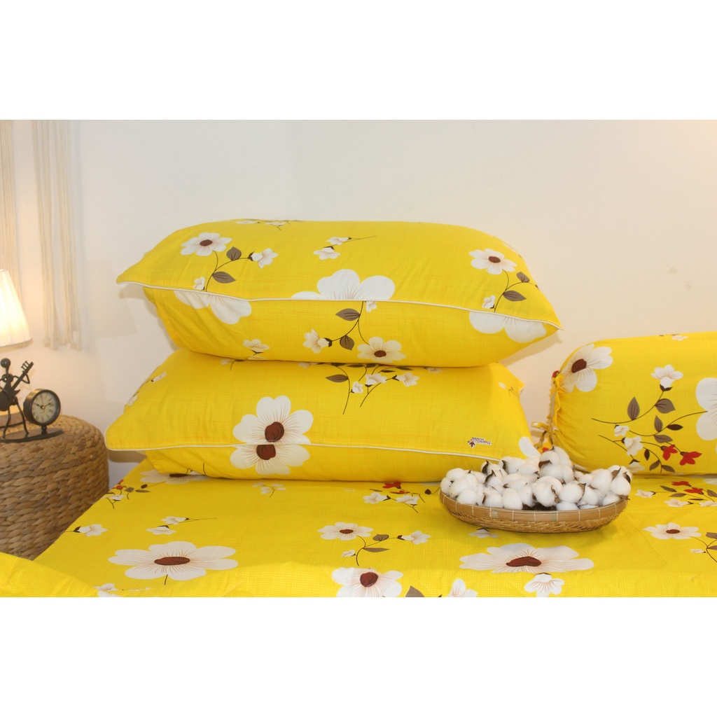 Bộ drap gối cotton TL- Hoa Mặt Trời Vàng - chất vải COTTON loại 1 dầy dặn, mềm mại, mát mẻ.
