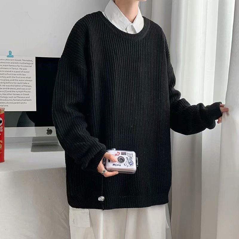 【8 màu】Áo len nam tay dài cổ tròn màu trơn phong cách thời trang Hàn Quốc cho simple bigsize áo sweater form rộng unisex fashion sweater