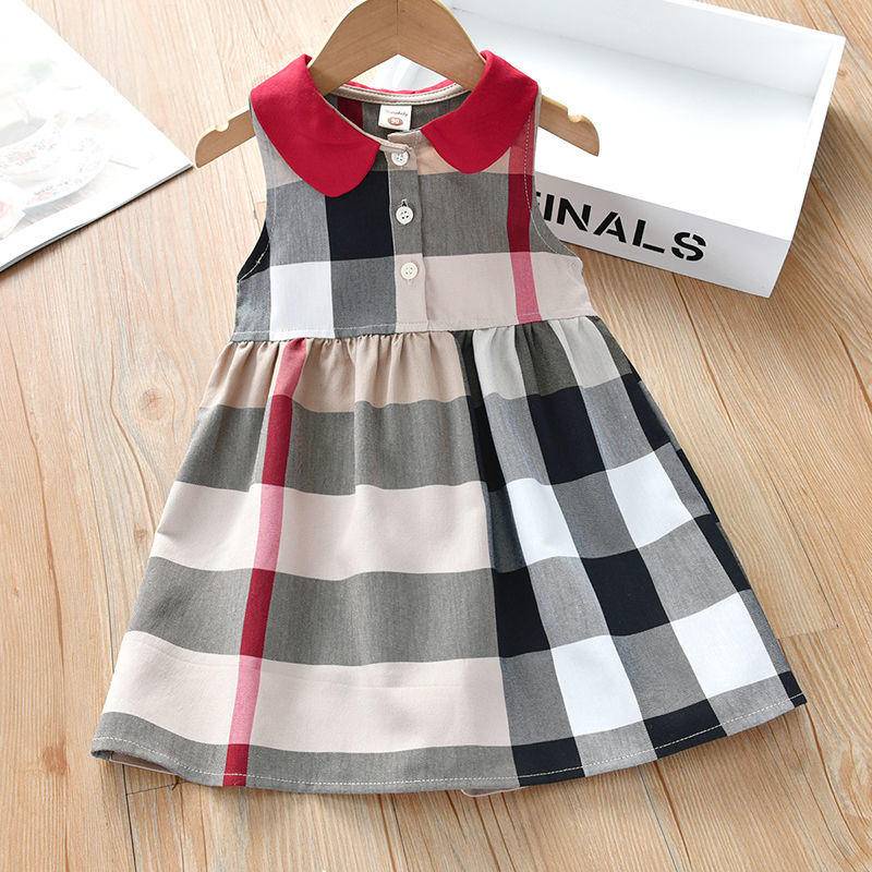 British style cotton lapel sleeveless girls dress