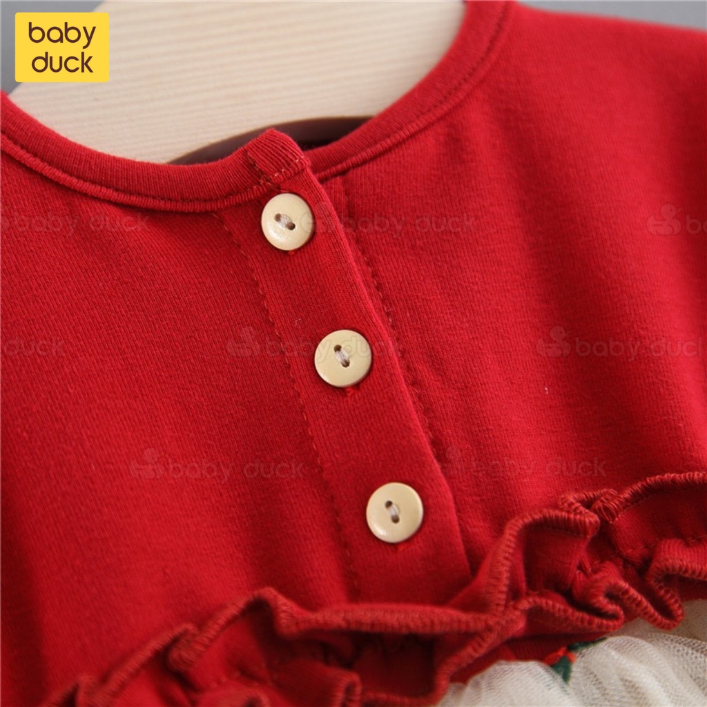 Váy ren xòe dài tay họa tiết dứa đỏ siêu đẹp cho bé gái 0-3 tuổi mặc mùa thu đông