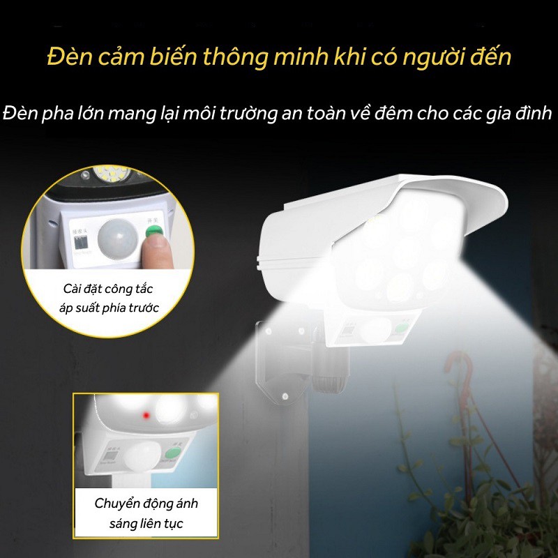 Đèn năng lượng mặt trời giả camera chống trộm, đèn led cảm ứng bật tắt có điều khiển từ xa 3 chế độ siêu sáng