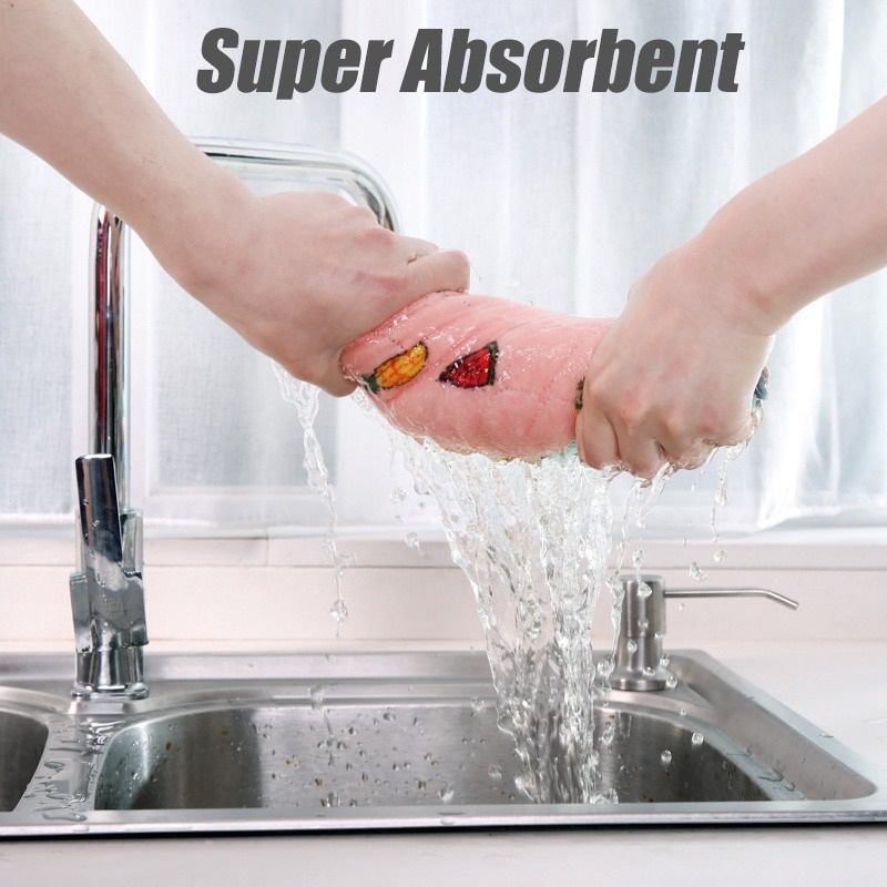 Khăn Lau Chén Dĩa Vải Lông Cừu San Hô Mềm Mại In Hoa Chống Dầu Mỡ Siêu Thấm Hút Hiệu Quả Cho Nhà Bếp / Bàn Ăn