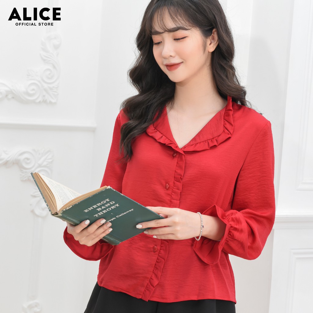Áo Sơ Mi Công Sở Nữ Tay Dài ALICE Thiết Kế Dáng Ôm Bo Tay Phối Cổ Viền Chất Liệu Lụa Mềm Mại A202