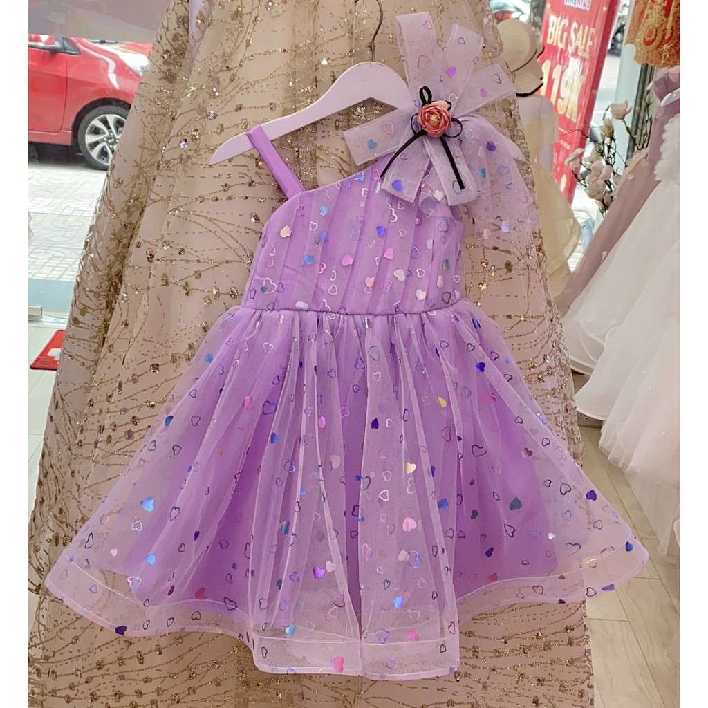 Đầm công chúa cao cấp lệch vai cho bé 14-16kg