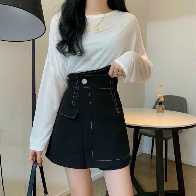 Quần giả váy cạp chéo viền chỉ nổi | BigBuy360 - bigbuy360.vn