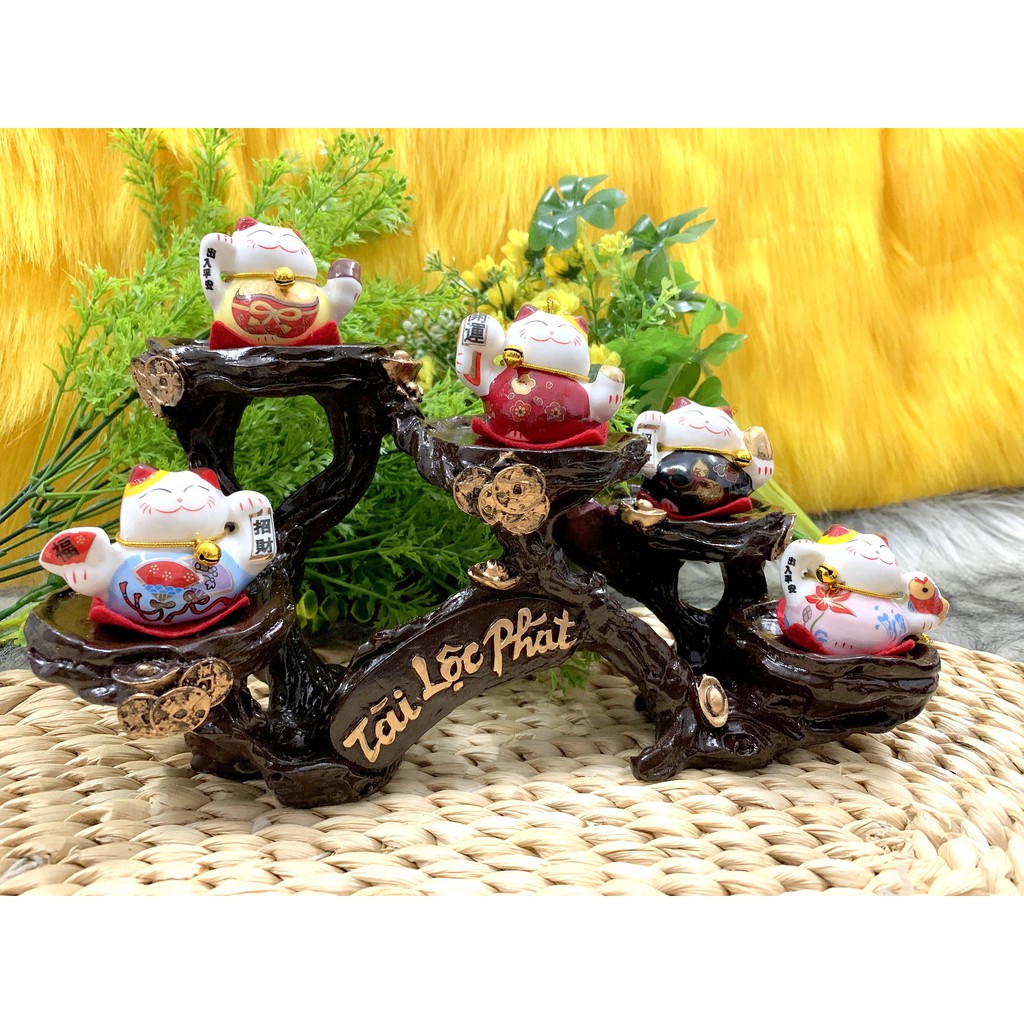 Tượng Mèo Sứ Ngồi Thần Tài Maneki Neko và đế Tài Lộc Phát ( Việt Nhật )