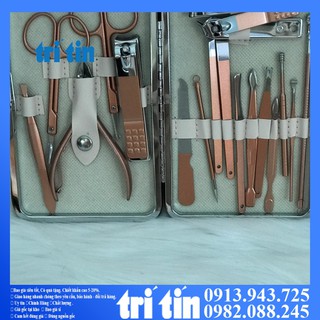 Bộ kiềm cắt móng - bấm móng 18 món màu hồng bằng thép không gỉ .