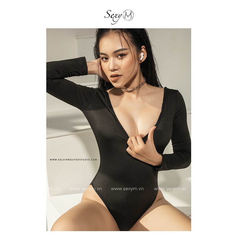 Sexy M Bộ Đồ Bơi Liền Thân Bodysuit Dài Tay Cổ Tim Hở Lưng WINKY SUIT S5A