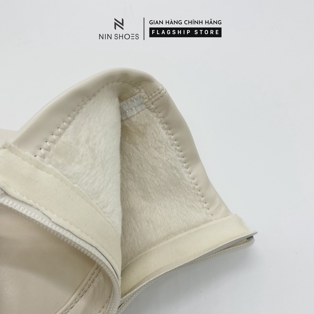 Giày Boot nữ 3p gót vuông chỉ gchéo kéo khóa sau da si Ninshoes | BigBuy360 - bigbuy360.vn