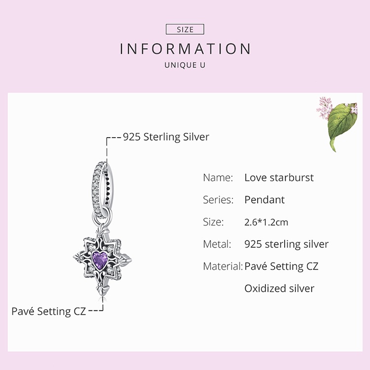 Mặt dây chuyền BAMOER SCC2147 bằng bạc 925 hình ngôi sao phối trái tim độc đáo thời trang DIY