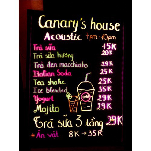 BẢNG ĐÈN LED VIẾT TAY DẠ QUANG KT 60 x 80cm tặng Hộp bút dạ quang ngòi 6mm