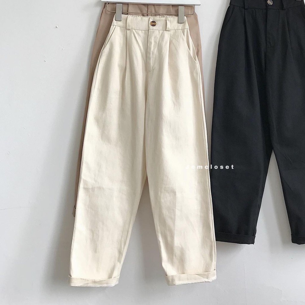 Quần Baggy Nữ Trơn Ống Suông Quần Kaki Cạp Cao Lưng Chun Co Giãn Trẻ Trung Năng Động NESE 3 Màu Đen Be Nâu 2681