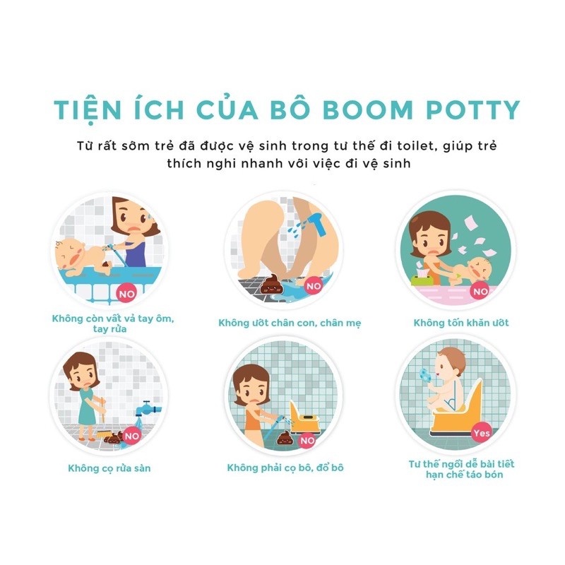 Combo Bô Cho Bé Đi Vệ Sinh Boom Potty Chính Hãng Ba Màu Nhựa PP5 Cao Cấp Bền Chắc Bao Gồm 1 Đôi Giầy Vớ Tập Đi Cho Bé