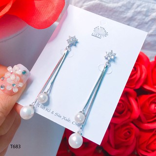 Bông tai bạc nữ, khuyên tai bạc dáng dài đính đá cao cấp Orin T683
