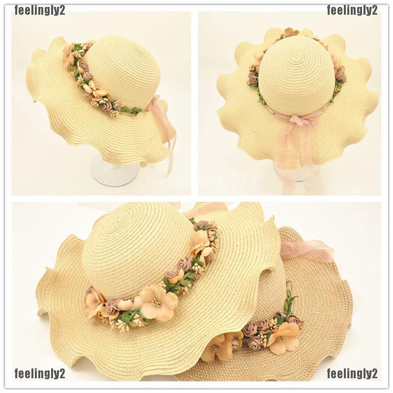 ❤Mặt Trời❤ Mũ Rộng Vành Đính Hoa Dễ Thương Thời Trang Cho Nữ