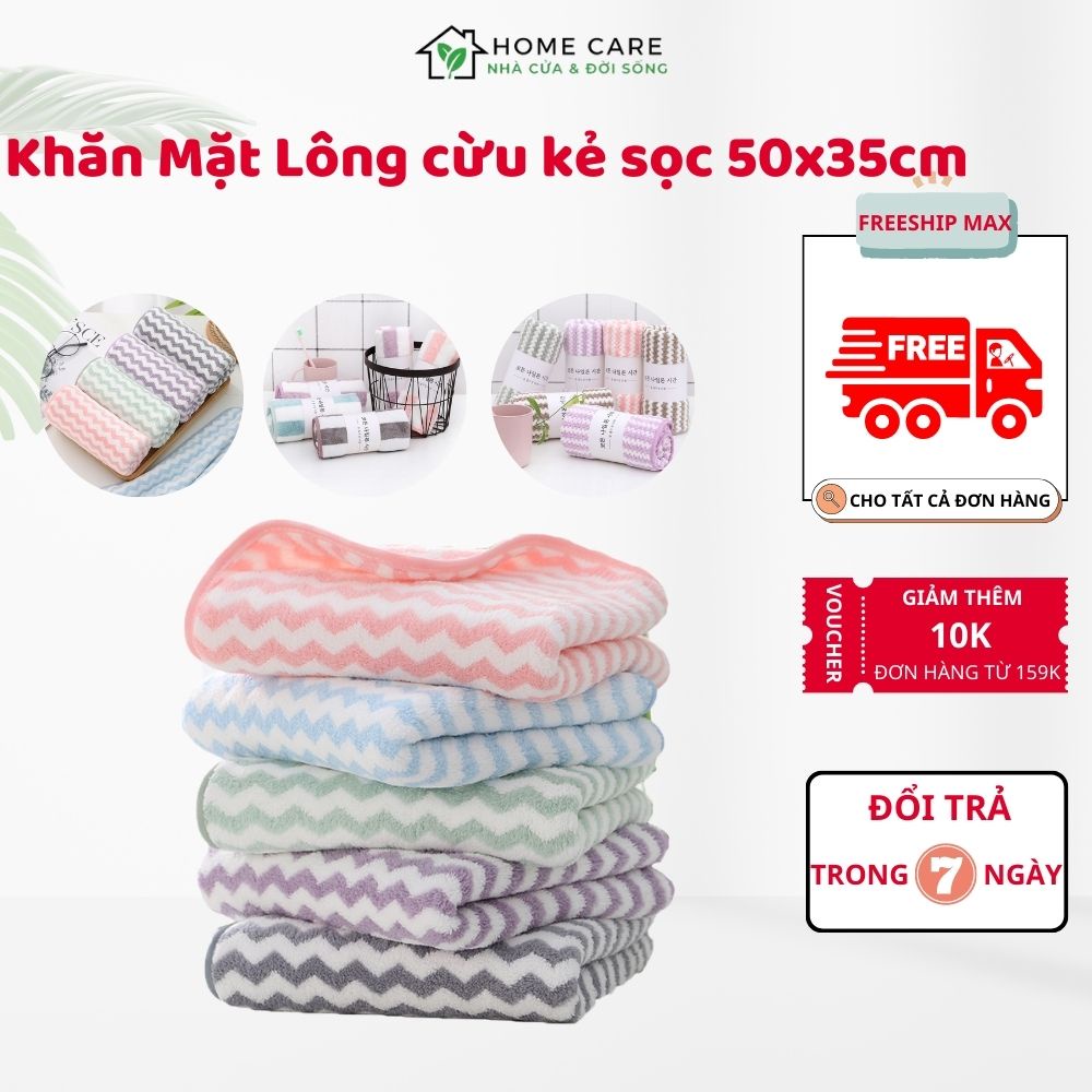 Khăn Mặt Cotton Lông Cừu Kẻ Sọc, Chất Liệu Mềm Mịn Siêu Thấm Nước, Khăn Lau Tay Đa Năng , Kích Thước 50x35cm