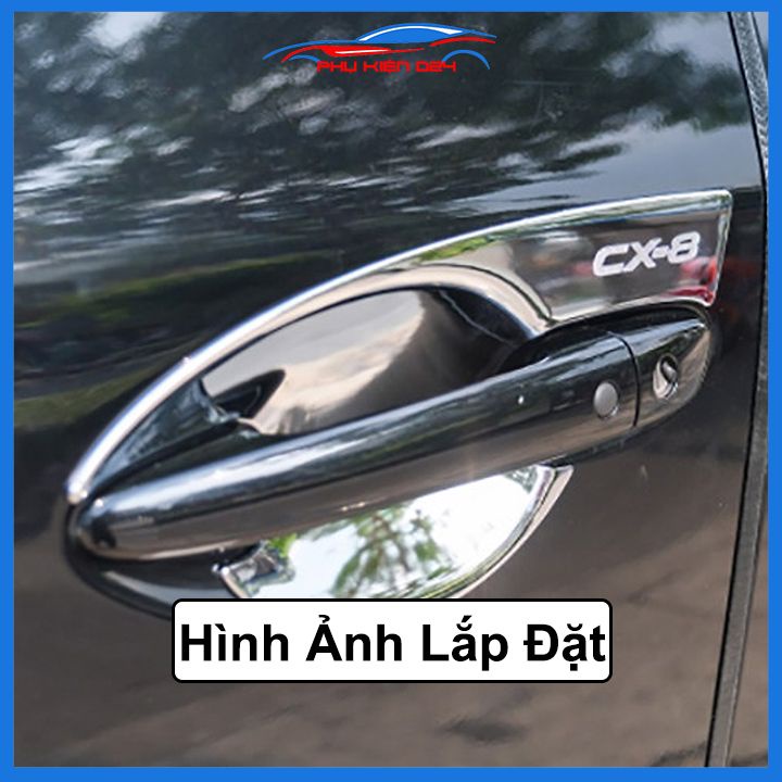 Ốp tay nắm hõm cửa chống trầy Mazda CX8 CX-8 2018-2019-2020-2021-2022-2023 vân cacbon/titan/mạ crom bảo vệ cửa xe ô tô