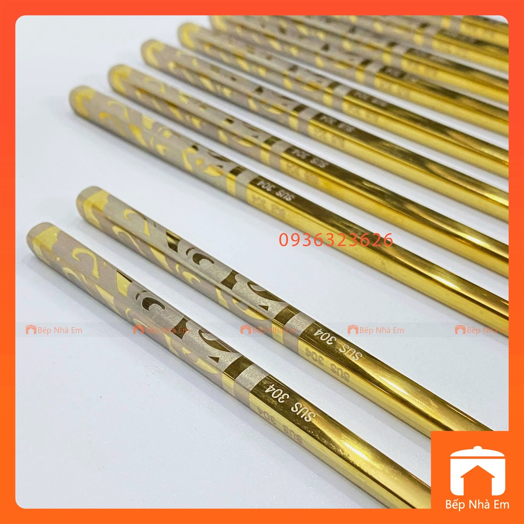 Đũa Inox 304 Hàn Quốc Mạ Vàng Set 5 Đôi - Hàng Cao Cấp