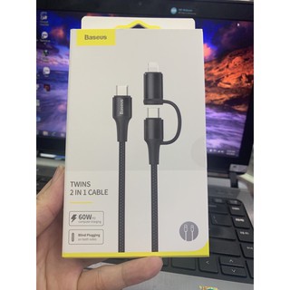 Cáp sạc nhanh USB type C Baseus 60W PD Gemini 2 in 1 PD Data Cable USB Type C và Lighting cho IPhone IPad