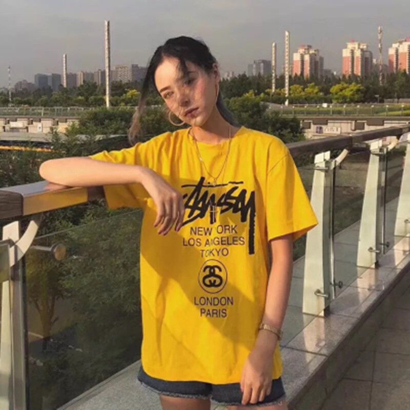 Áo thun tay ngắn in chữ Stussy World Tour thời trang độc đáo