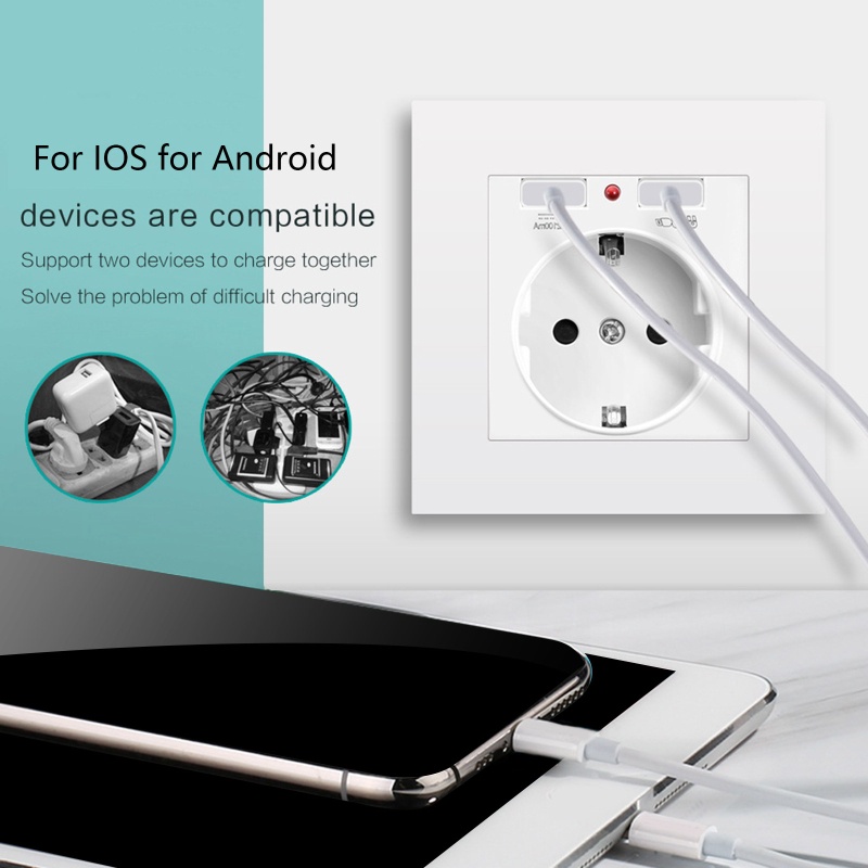 Ổ Cắm Điện EU Hai Cổng USB Tiện Dụng Cho Gia Đình