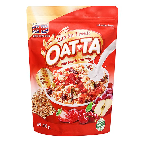 Yến Mạch Trái Cây (cherry, dâu tây, táo, nho) Sấy Oatta 300G Ngũ cốc nguyên cám ăn sáng kiêng rẻ