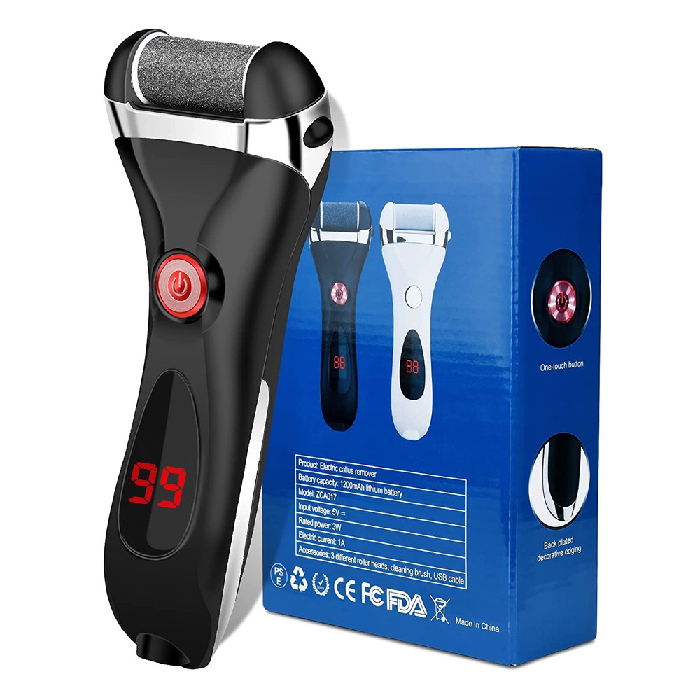 Máy tẩy tế bào chết TOGEWITHU điện/ tẩy vết chai chân chạy màu trắng/ đen với 3 đầu lăn