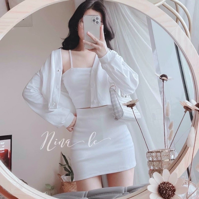 Sét Váy Ôm  Kèm Áo Khoác Ngoài 3 Màu Siêu Cute Hàng Hot Trend Chất Đẹp