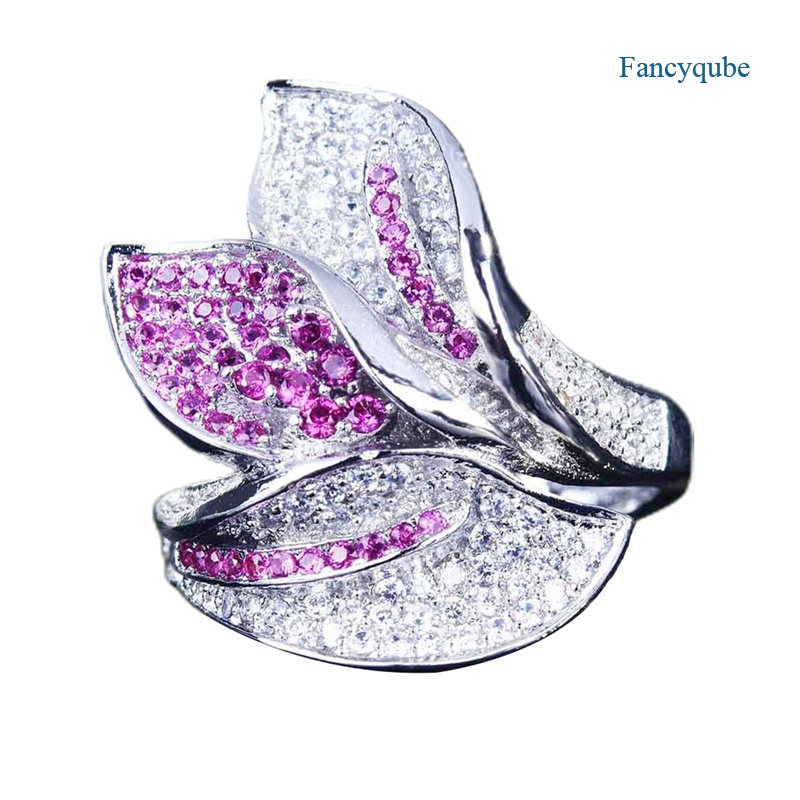 Nhẫn bạc 925 đính đá zircon hình hoa lá sang trọng cho nữ