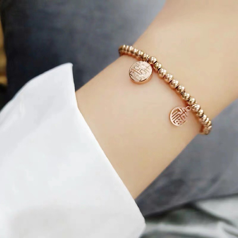 Dây Thừng May Mắn Co Giãn Phong Cách Trung Hoa | 18 kt Thép Titan Mạ Vàng Hồng | Trang Sức Vòng Cổ Bằng Thép Không Gỉ Chống Nước &amp; Mồ Hôi