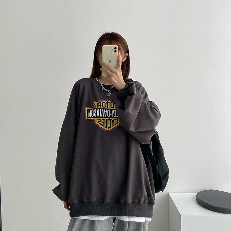 Áo sweater dáng rộng phong cách Harajuku thời trang thu đông mới cho nữ 2021