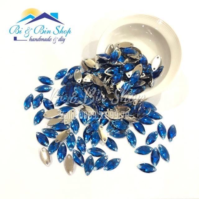 50 Viên Đá Kiếng Lá Me 9x18mm Đính Kết Trang Phục Thời Trang, Làm Phụ Kiện Handmade