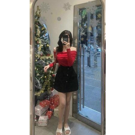 SET ÁO ĐỎ BẸT VAI TD x CHÂN VÁY ❤️ | BigBuy360 - bigbuy360.vn