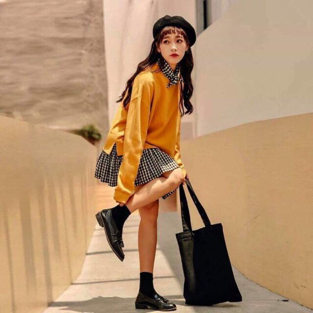 [Mã WAMST111 giảm 15k đơn 99k] ✅ÁO NỈ VÁY PHỐI KẺ KARO CÁ TÍNH | BigBuy360 - bigbuy360.vn