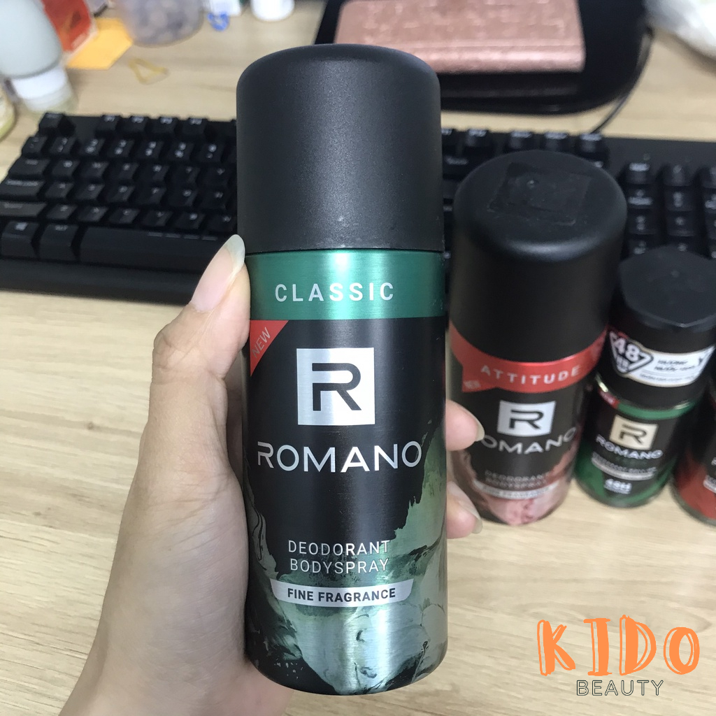 Xịt Khử Mùi Toàn Thân Cho Nam Romano Deodorant Bodyspray 150ml | Lăn nách nam Romano 50ml