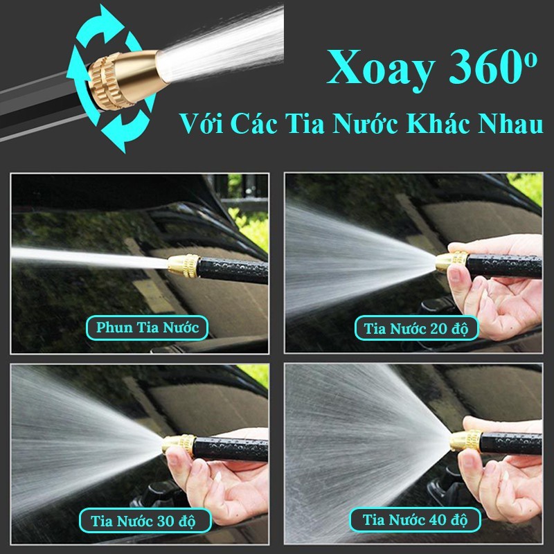 Vòi xịt tăng áp rửa xe tưới cây áp lực cao có thể điều chỉnh áp lực nước tặng 3 đầu chuyển đổi và ống nước dài 10m